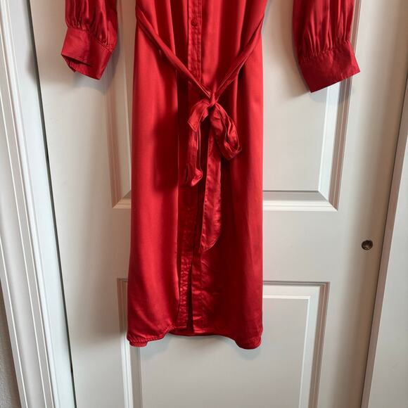 NWT Women’s Old Navy Tie Waist Button Up Shirt Dress Sz M Lava - Picture 4 of 16